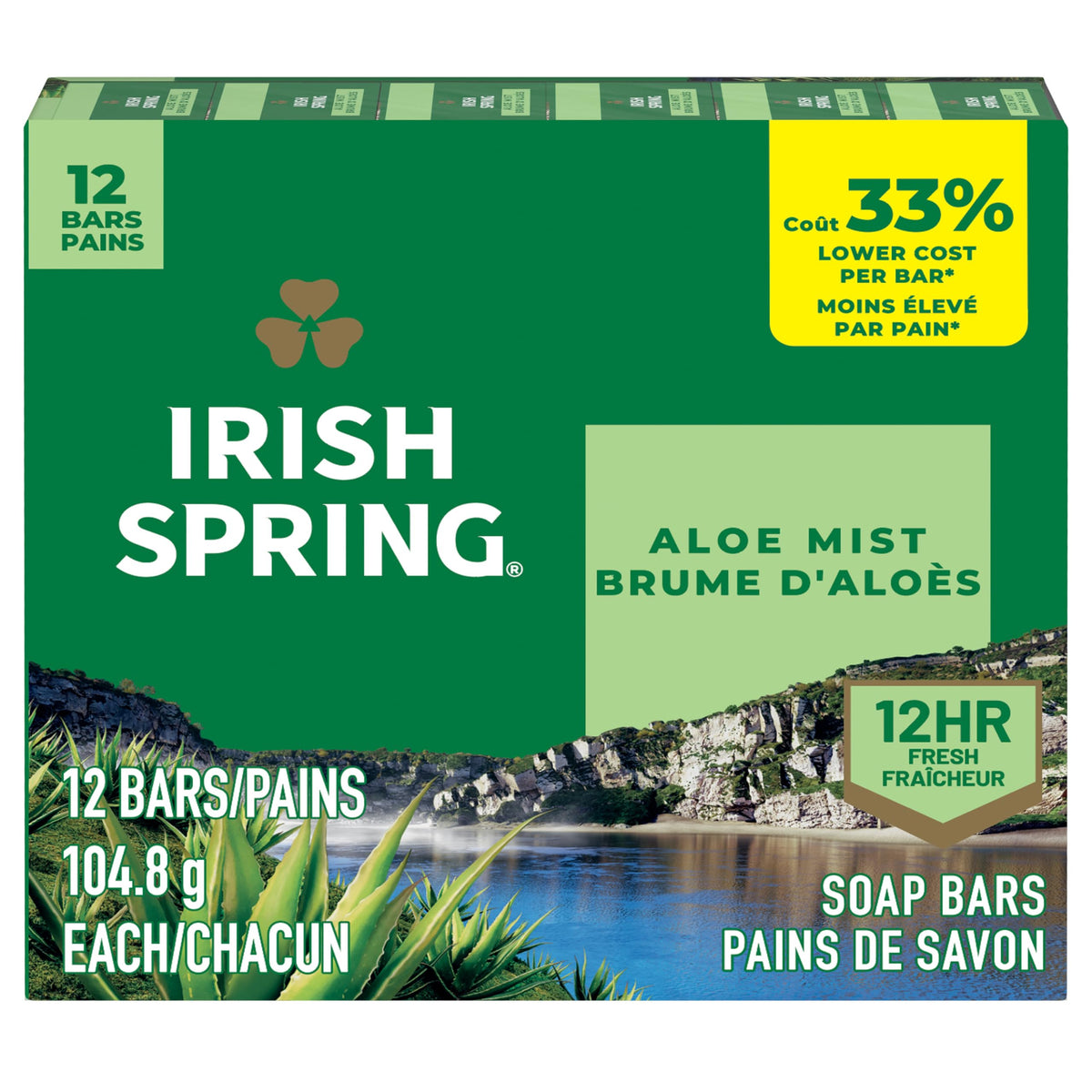 Irish Spring Active Scrub Mens Bar Soap, Men's Exfoliating Bar Soap, Smell Fresh and Clean for 12 Hours, Men Soap Bars for Washing Hands and Body, Recyclable Carton, 24 Pack, 3.7 Oz Soap Bars