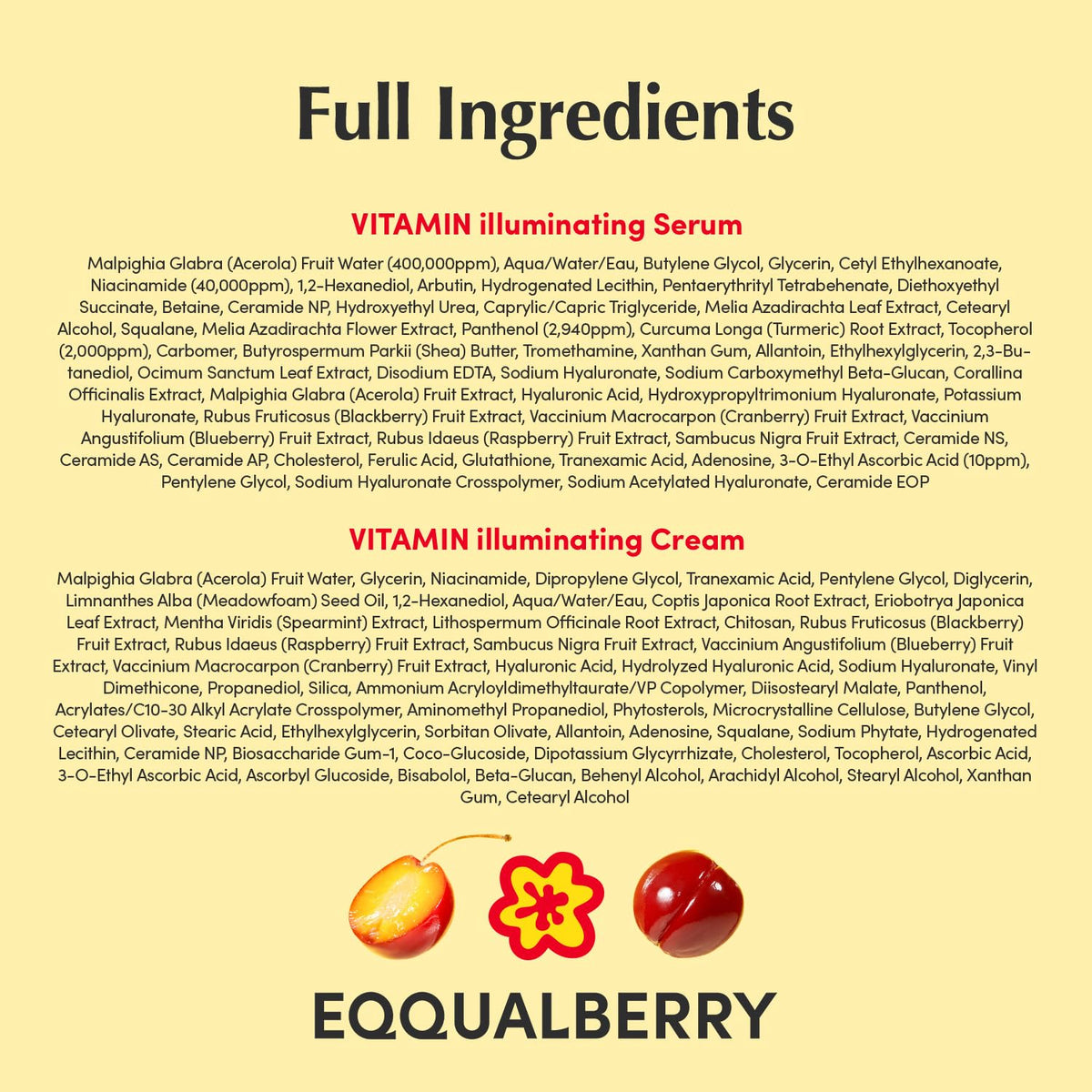 EQQUALBERRY Vitamin C Dark Spots & Brightening Duo | Vitamin Illuminating Serum & Cream with Niacinamide, TXA & Ceramides | Korean Skincare Set for Even Tone & Glow