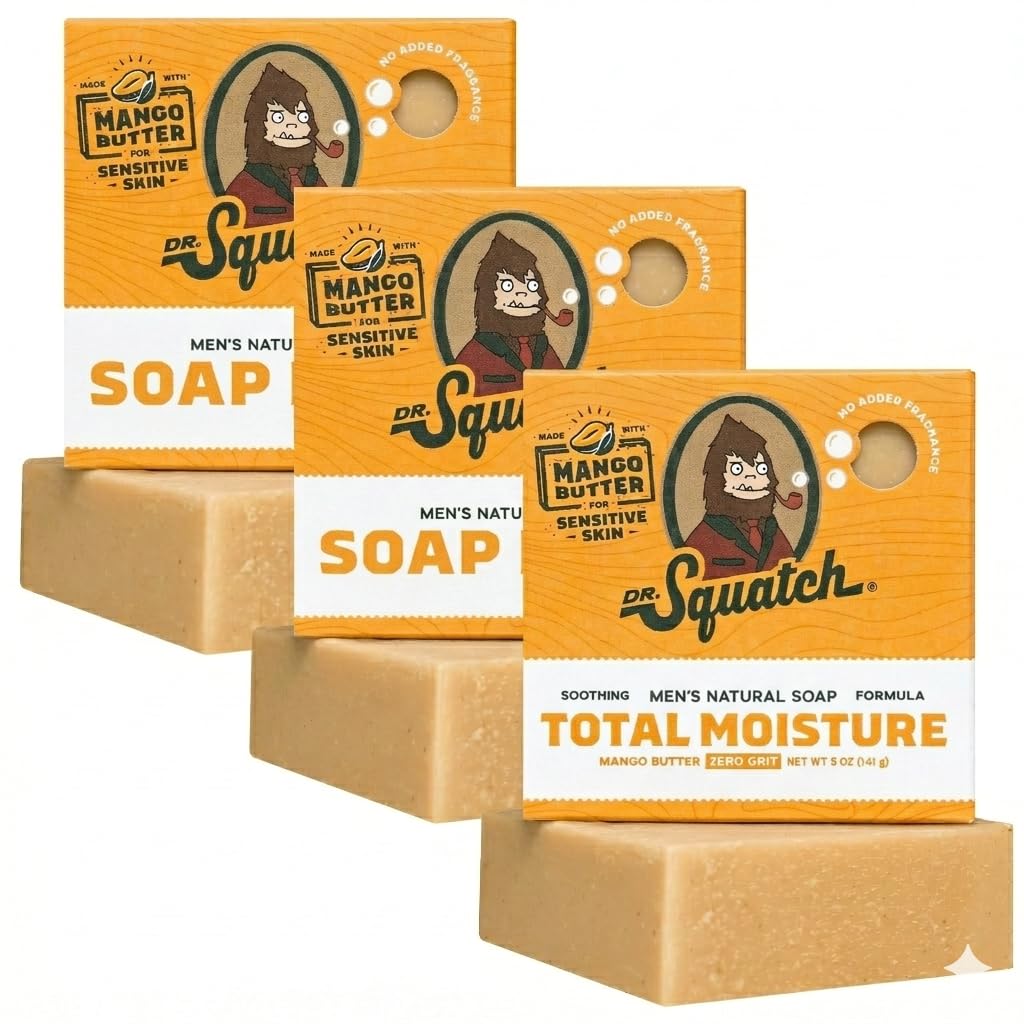 Dr. Squatch Total Moisture Natural Men’s Bar Soap, Soap Bar (5oz, 3-Pack)