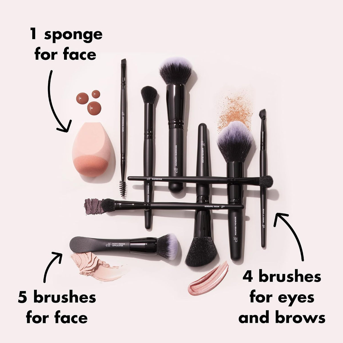 e.l.f. Ten Out Of Ten Brush Set | 10 Piece Brush Kit, Brushes For Face Makeup, Eyes, Brows & More, Made With Synthetic Bristles, Vegan & Cruelty-Free
