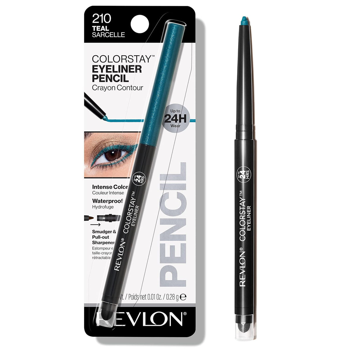Revlon ColorStay Pencil Waterproof Eyeliner, Smudge-Proof, Eye Makeup with Built-In Sharpener, Packaging May Vary, 210 Teal, 0.01 oz
